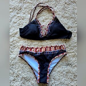 Black and Multicolor Bikini Set